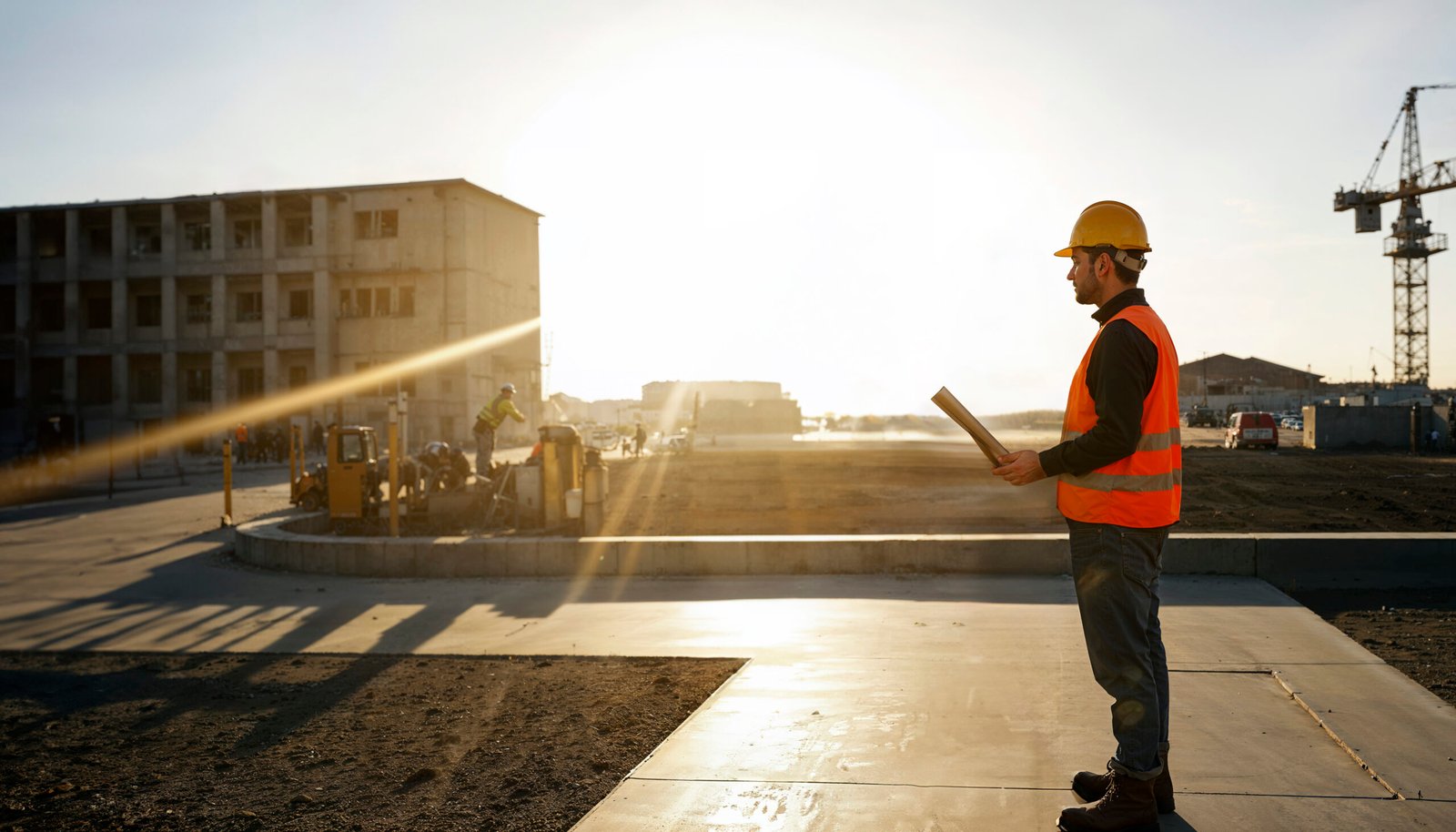 Concrete construction work at a building site